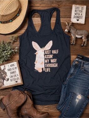 "Half-assin' It" Navy Graphic Summer Tee